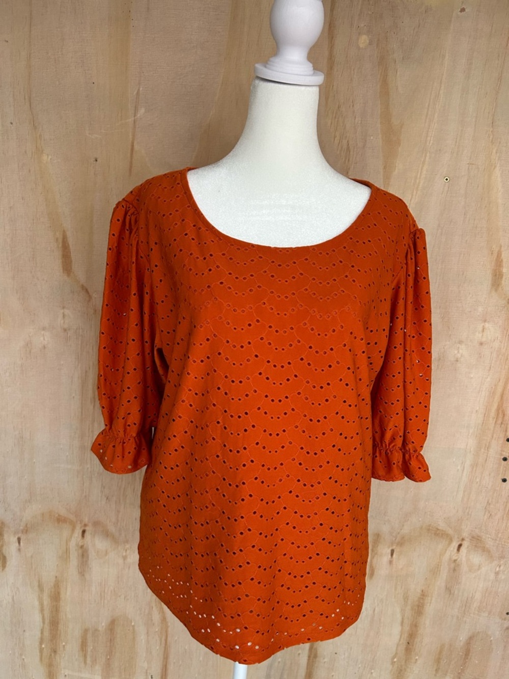 LOFT Orange Eyelet Scoop-Neck Blouse